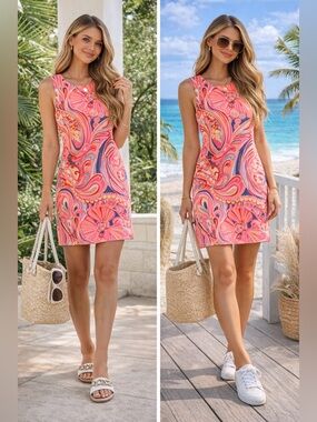 Lilly Pulitzer Pink Multicolor Shift Dress Size M Preppy Resort Summer